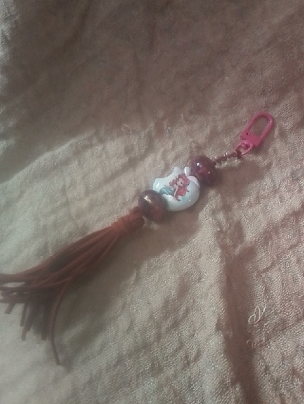 Tassel Keychain with Mermaid Bead and Pink Clip